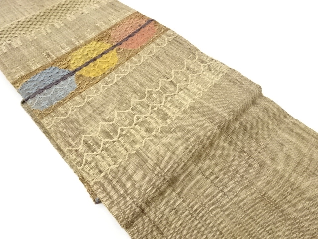JAPANESE KIMONO / NAGOYA OBI / SILK / MAWATA TSUMUGI / WOVEN STRIPE & ABSTRACT PATTERN